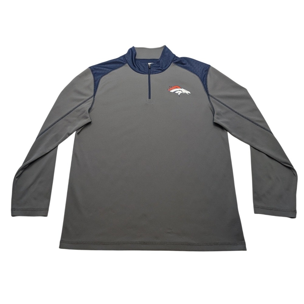 NFL Team Apparel Denver Broncos Mens Large Gray Quarter Zip Pullover DBEB‎